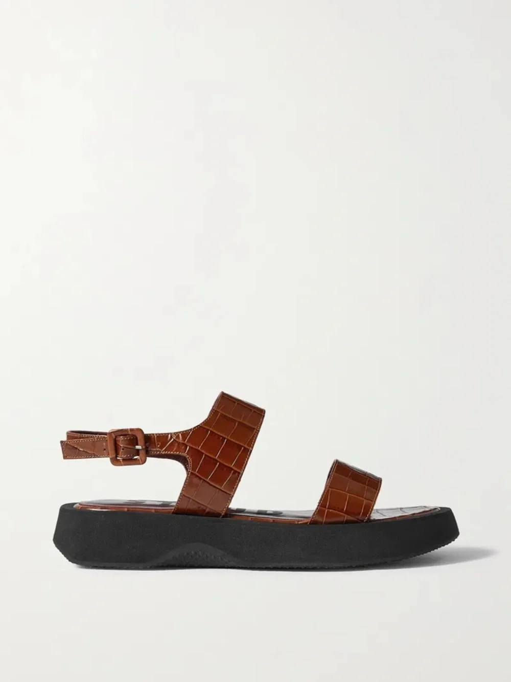 STAUD Nicky Croc-Effect Leather Slingback Platform Sandals - Picture 1 of 4